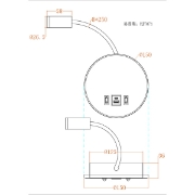 Imagine Lampă de citit montată pe perete cu dublă lumină din aluminiu 3+7W 150+500Lm 3000K 150x458mm cu USB tip C și suport negru Arte Illumina
