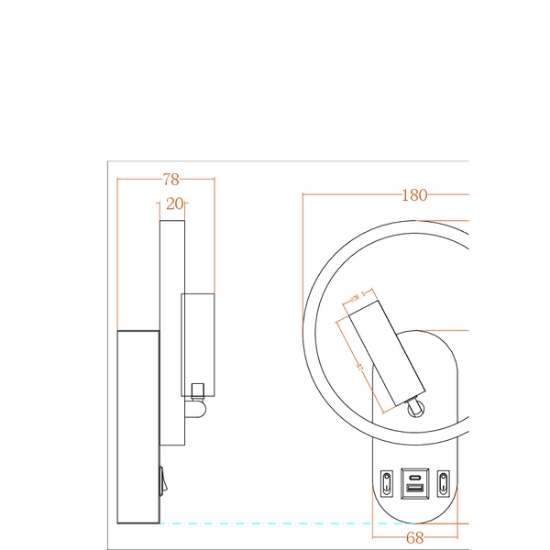 Imagine Aplica de citit montată pe perete cu două lumini din aluminiu 3+10W 150+350Lm 3000K 180x78x243mm cu USB tip C negru Arte Illumina Forma