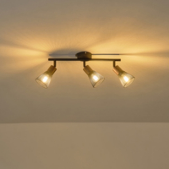 Imagine Spot cu plasă metal-lemn 3 lumini 3XE14 Max 8W 390X80X145mm Negru Arte Illumina Meshy