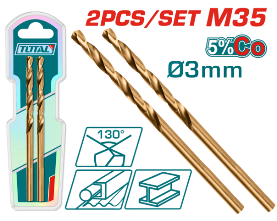 Imagine TOTAL - SET 2 BURGHIE PENTRU METAL M35 HSS - 3MM (INDUSTRIAL)
