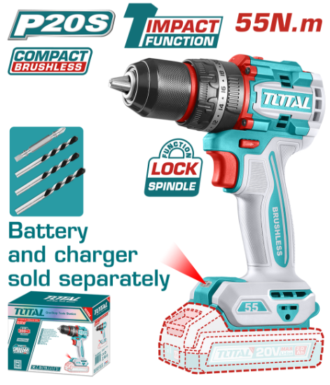 Imagine TOTAL - MASINA DE GAURIT CU PERCUTIE - 20V - 55N.m MOTOR FARA PERII (NU INCLUDE ACUMULATOR)