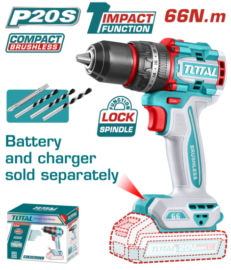Imagine TOTAL - MASINA DE GAURIT CU PERCUTIE - 20V - 66N.m MOTOR FARA PERII (NU INCLUDE ACUMULATOR)