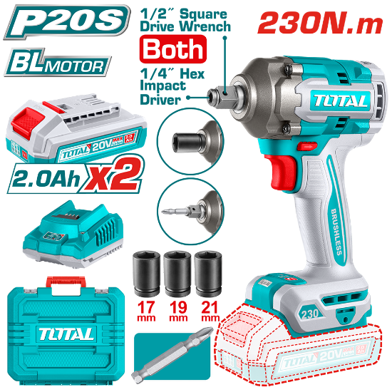 Imagine TOTAL - MASINA DE INSURUBAT CU IMPACT 2 IN 1 CU ACUMULATOR - 20V - MOTOR FARA PERII (INCLUDE 2 ACUMU