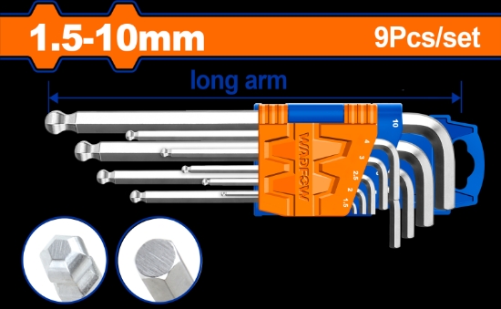 Imagine WADFOW - SET 9 CHEI IMBUS HEXAGONALE - CAP BILA - 1.5-10MM, CR-V