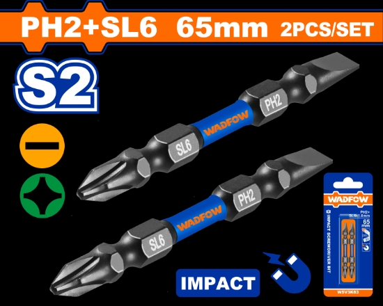Imagine WADFOW - SET BITI IMPACT CAP DUBLU PH2+SL6 65MM - 2 BUC