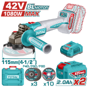 Imagine TOTAL - POLIZOR UNGHIULAR -115MM - 42V - 1080W (INCLUDE 2 ACUMULATORI, 1 INCARCATOR)