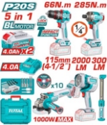 Imagine TOTAL - KIT COMBO 20V - MASINA DE GAURIT CU IMPACT, MASINA DE INSURUBAT CU IMPACT, POLIZOR UNGHIULAR