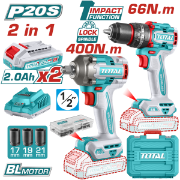 Imagine TOTAL - SET SCULE ELECTRICE CU 2 UNELTE CU MOTOR FARA PERII – 20V (INCLUDE 2 ACUMULATOR SI INCARCATO