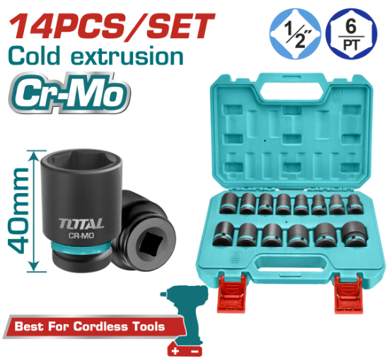 Imagine TOTAL - SET TUBULARE DE IMPACT 14 PIESE, 1/2"