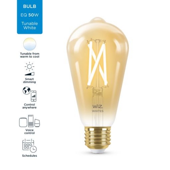 Imagine Bec LED filament  ST64 6.7-60W E27 920-950, auriu, Wiz