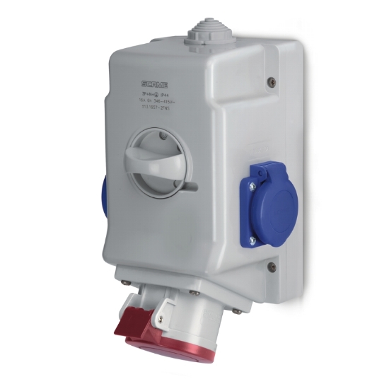 Imagine Priză industrială aplicată 3P+N+E+2×Schuko 16A IP44 – SCAME | 513.1657-1DNS