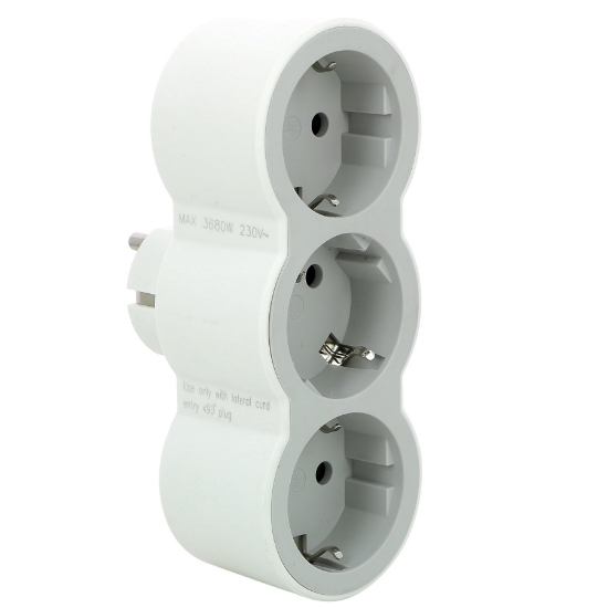 Imagine Prelungitor triplu 2P F cu protectie, 16 A, alb-gri