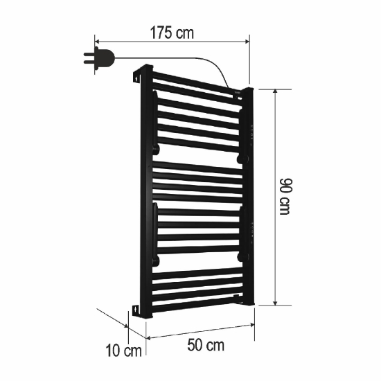 Imagine Uscător electric de prosoape montat pe perete, negru, 345 W