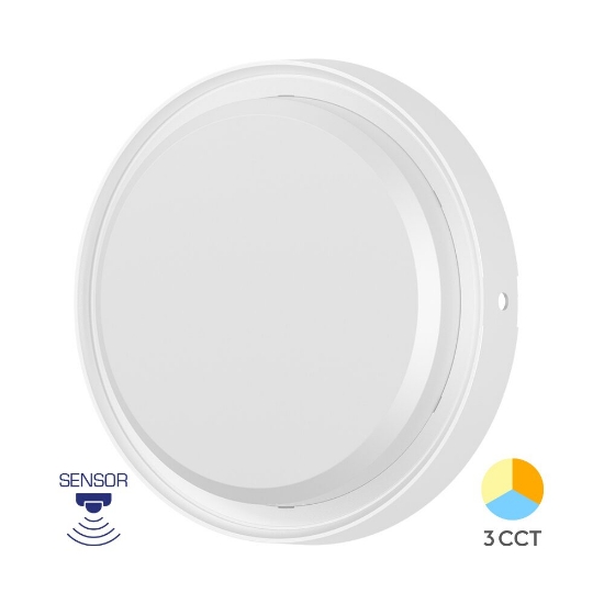 Imagine PLAFONIERA LED 18W 3in1 D:222MM IP65 SENZOR ALB BULKHEAD RND