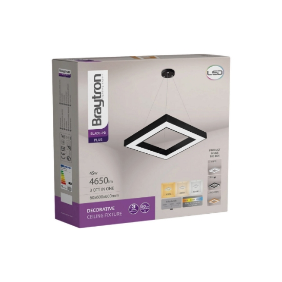 Imagine PLAF. LED SUSP 45W 3in1 NEGRU BLADE SQR