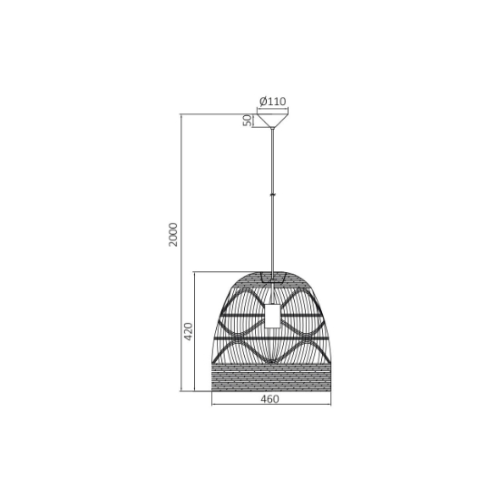 Imagine PENDUL D003R-1H-1xE27 SEMI CILINDRU MARE RATAN