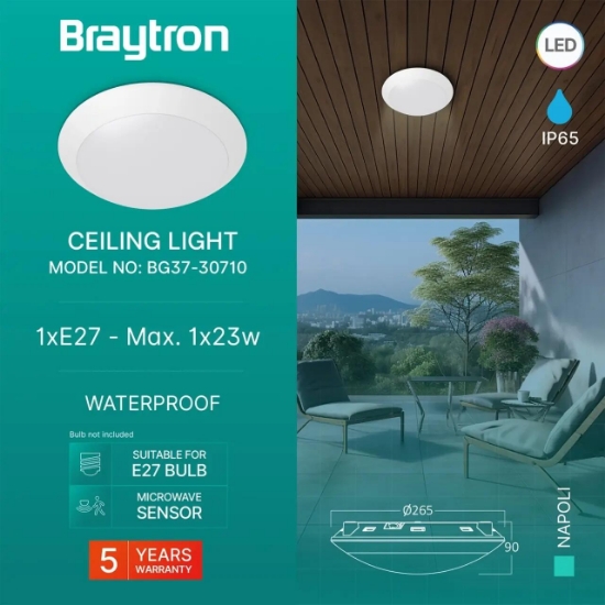 Imagine PLAFONIERA CU SENZOR 1xE27 NAPOLI-PC D:270mm IP65 ALB