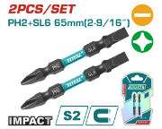 Imagine TOTAL - BITI PENTRU SURUBELNITA CU IMPACT PH2+SL6,65MM, 2 BUC/SET