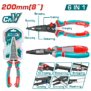 Imagine TOTAL - CLESTE CU VARF ASCUTIT MULTIFUNCTIONAL 6 IN 1 8"/200MM, Cr-V