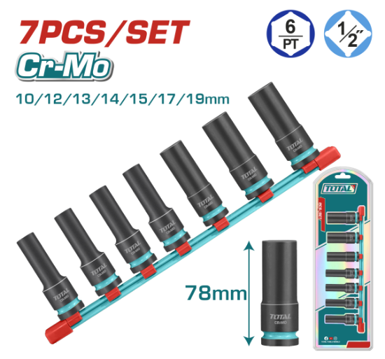 Imagine TOTAL - SET 7 PIESE TUBULARE DE IMPACT ADANCI - 1/2" -78MM