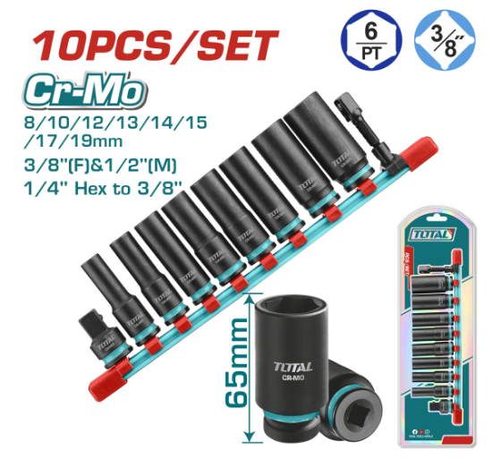Imagine TOTAL - SET 10 PIESE TUBULARE DE IMPACT ADANCI - 3/8"