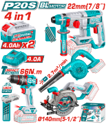 Imagine TOTAL - KIT COMBO 20V - MASINA DE GAURIT, CIOCAN ROTOPERCUTOR, FIERASTRAU CIRCULAR, SUFLANTA (INCLUD