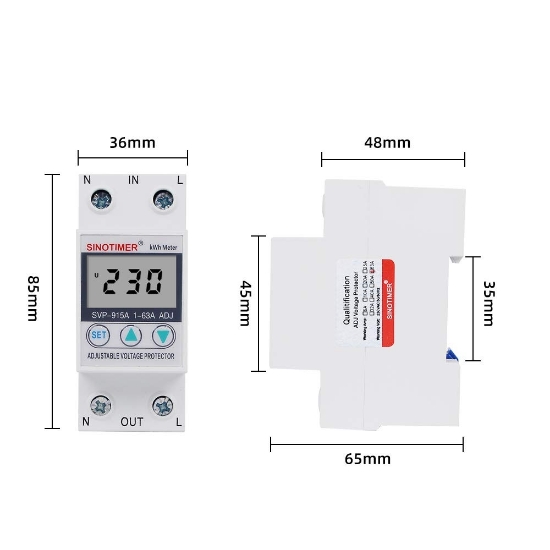 Imagine Releu digital de protectie tensiune, Sinotimer, 63A, SVP-915A, ecran digital LED