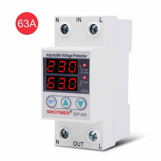Imagine Releu digital de protectie tensiune, Sinotimer, reglabil intr 1- 63A, , ecran digital LED, SVP-916-63A