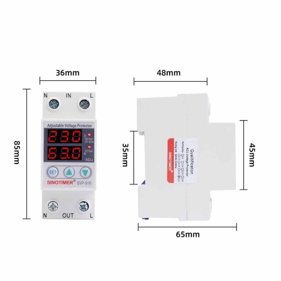 Imagine Releu digital de protectie tensiune, Sinotimer, reglabil intr 1- 63A, , ecran digital LED, SVP-916-63A