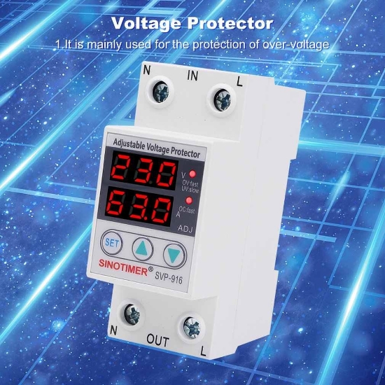 Imagine Releu digital de protectie tensiune, Sinotimer, reglabil intr 1- 63A, , ecran digital LED, SVP-916-63A