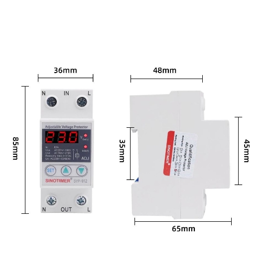 Imagine Releu de protectie tensiune monofazic, Sinotimer, 40A, ecran digital LED, recuperare automata, SVP-912-40A