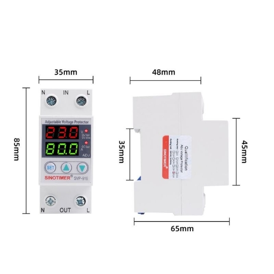 Imagine Releu monofazic digital de protectie tensiune, Sinotimer, reglabil intr 1- 80A, , ecran digital LED, SVP-916-80A