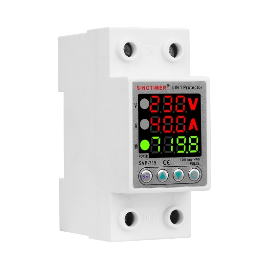 Imagine Releu digital monofazic de protectie tensiune, Sinotimer, si curent 1- 40A,  consum KW, ecran digital LED, SVP-719-40A