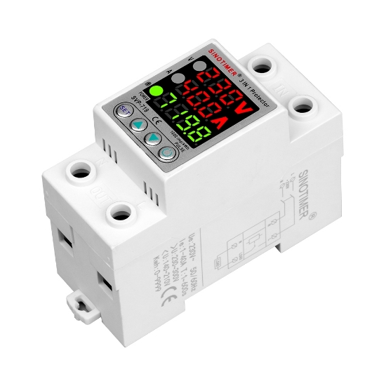 Imagine Releu digital monofazic de protectie tensiune, Sinotimer, si curent 1- 40A,  consum KW, ecran digital LED, SVP-719-40A