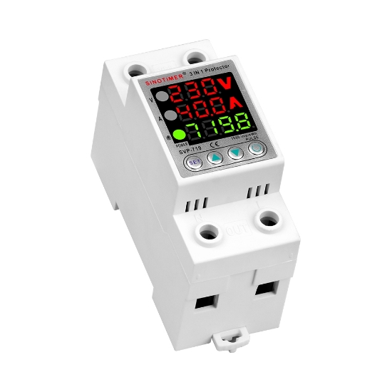 Imagine Releu digital monofazic de protectie tensiune, Sinotimer, si curent 1- 40A,  consum KW, ecran digital LED, SVP-719-40A
